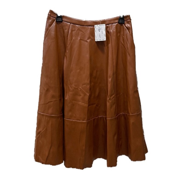 Space Style Concept Vegan Leather Brown Midi Skirt Size Small NWOT - Picture 2 of 5